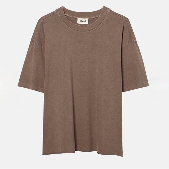 Elwood Oversized Crop Tee Raw Edge Crew Tee T-shirt Vintage Brown Size Large - Picture 1 of 9